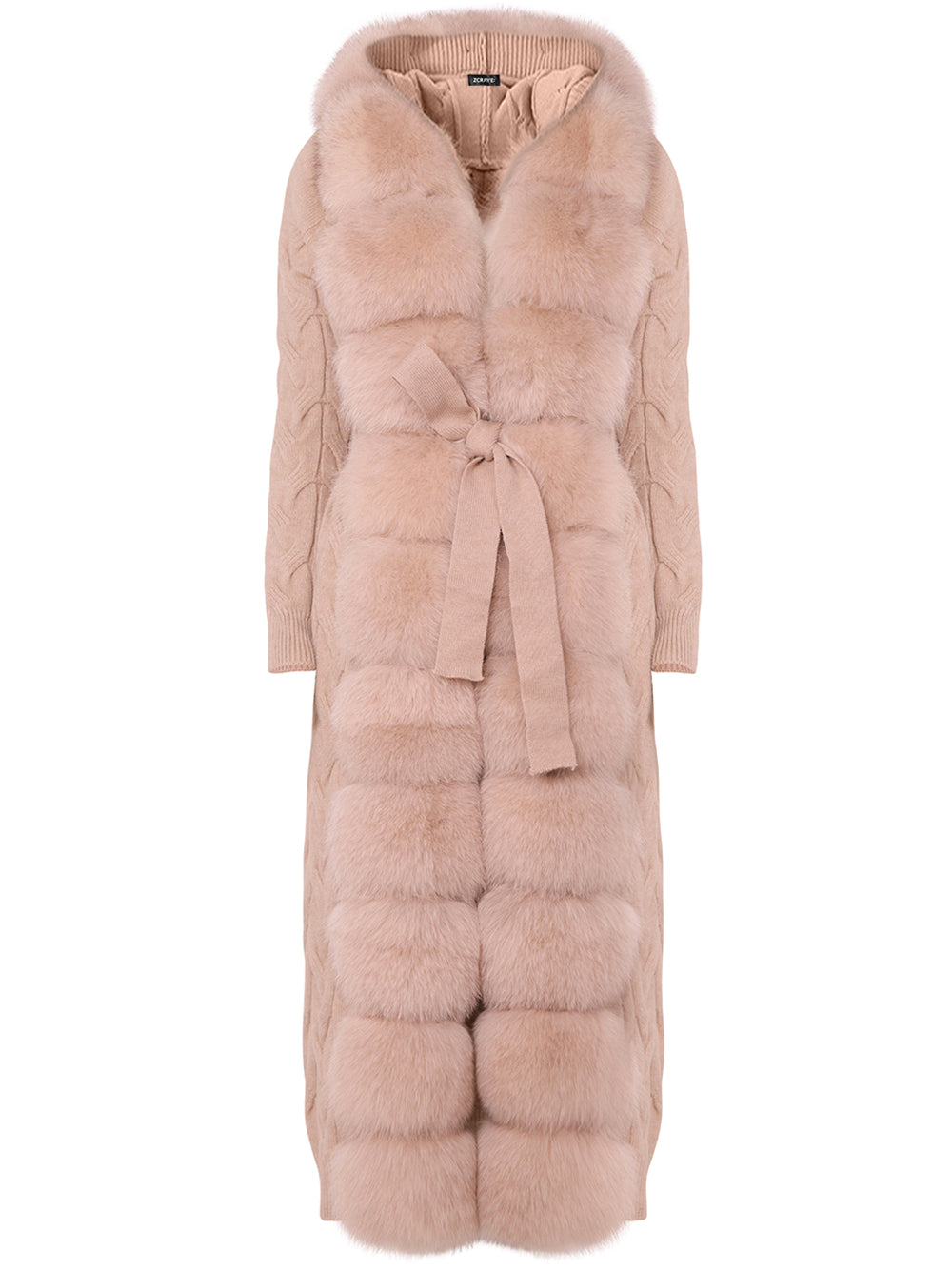 Fur Trim Belted Cable Knit Longline Cardigan 22