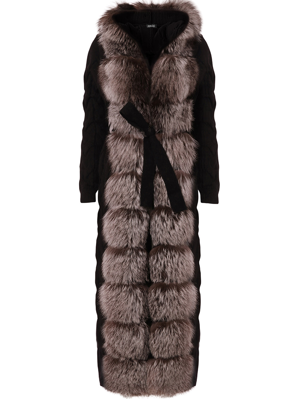 Fur Trim Belted Cable Knit Longline Cardigan 18