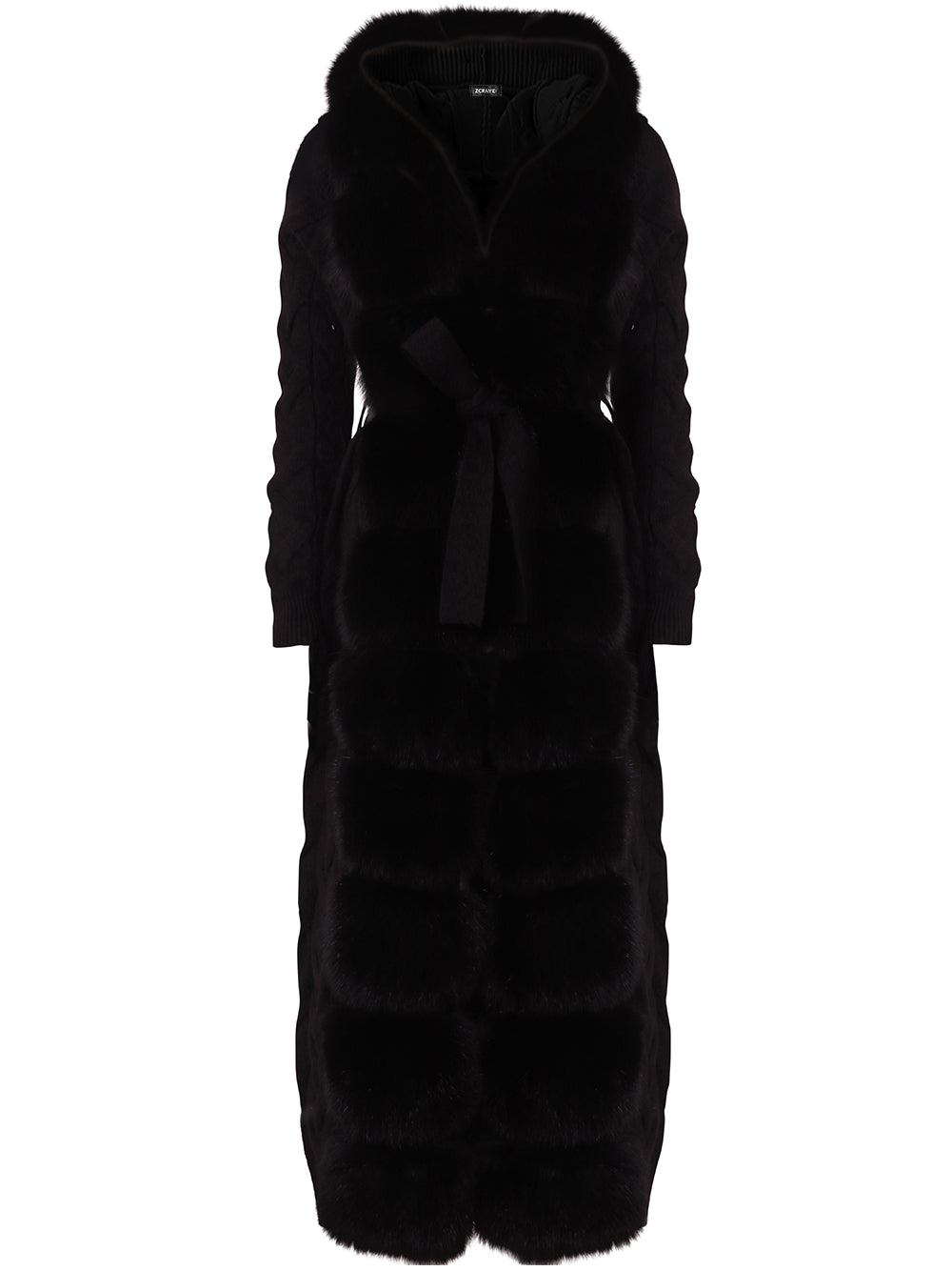 Fur Trim Belted Cable Knit Longline Cardigan 13