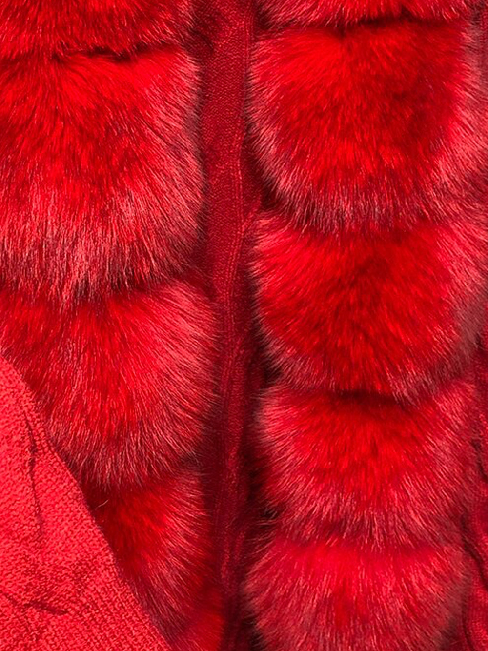 Red Fur Trim Cable Knit Longline Cardigan 10