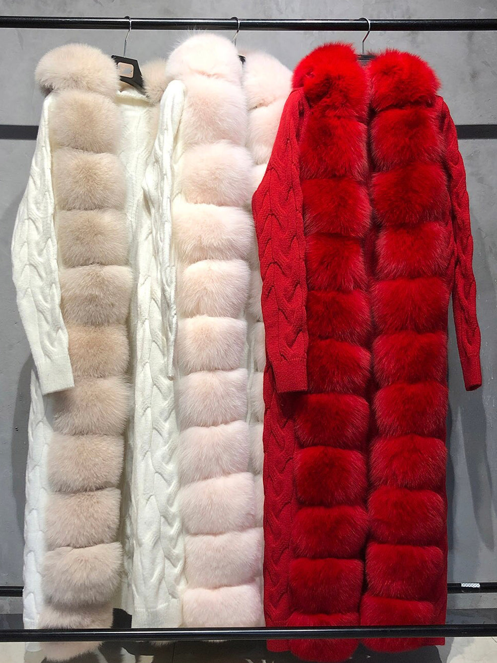 Red Fur Trim Cable Knit Longline Cardigan 9