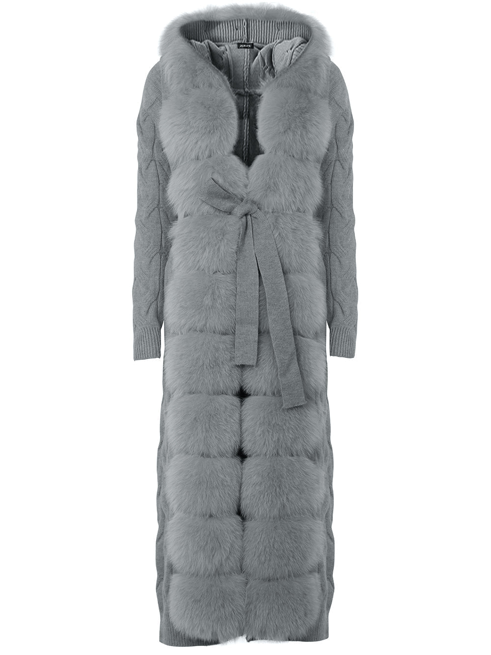Fur Trim Belted Cable Knit Longline Cardigan 11