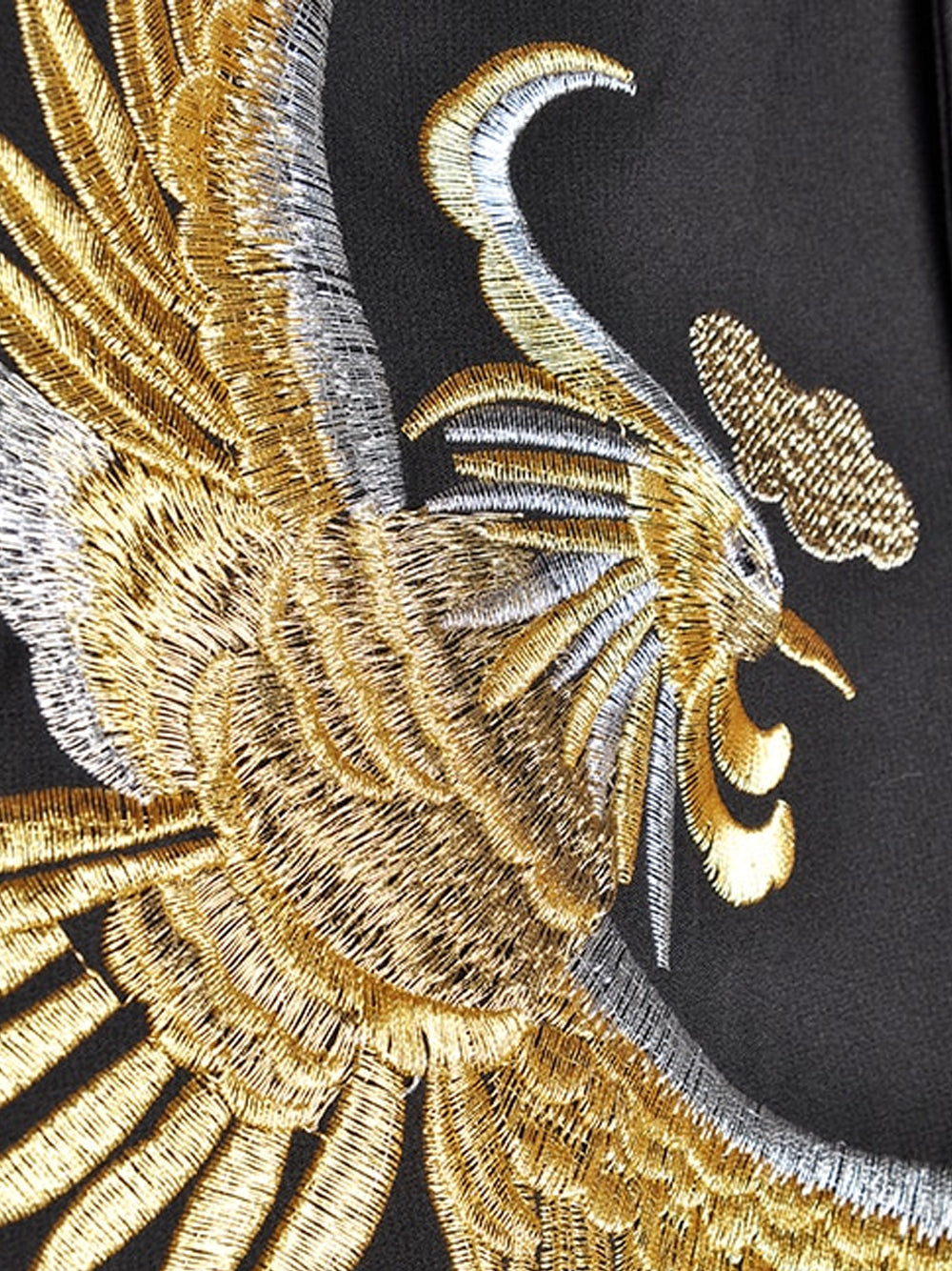 Black Lapel Collar Phoenix Embroidered Belted Long Sleeve Blazer Midi Dress 9