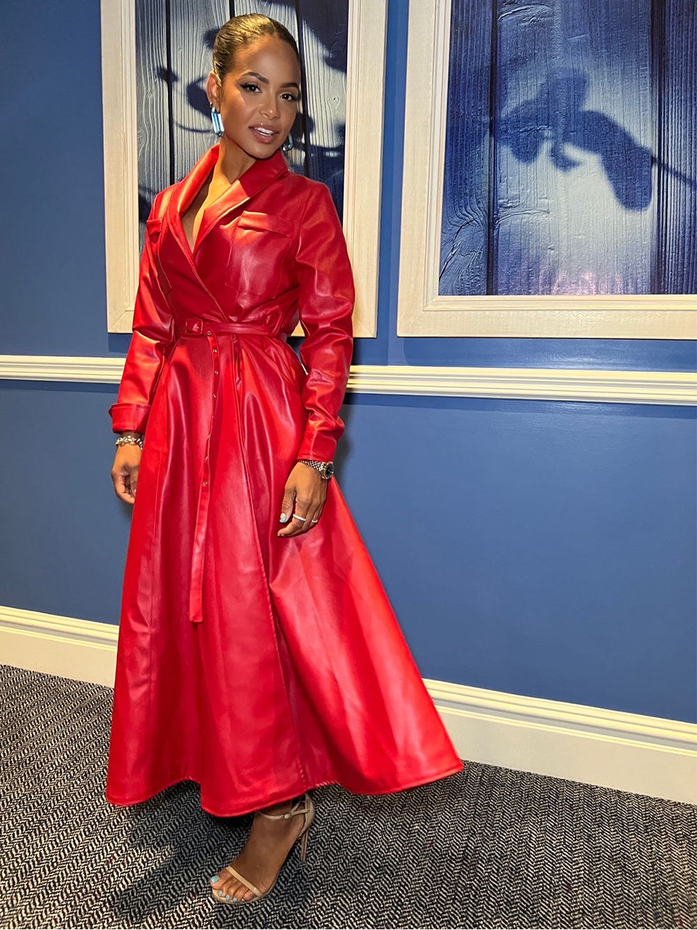 Lapel Belted Leather Maxi Trench Coat 5