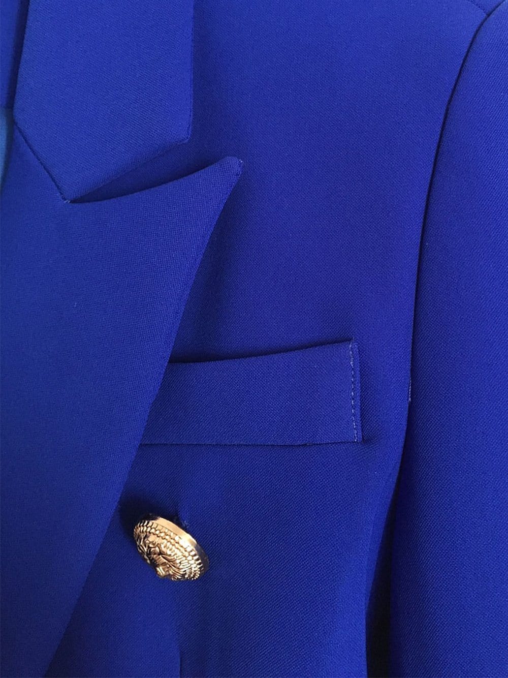 Blue Peak Lapel Double-Breasted Gold Button Blazer 11