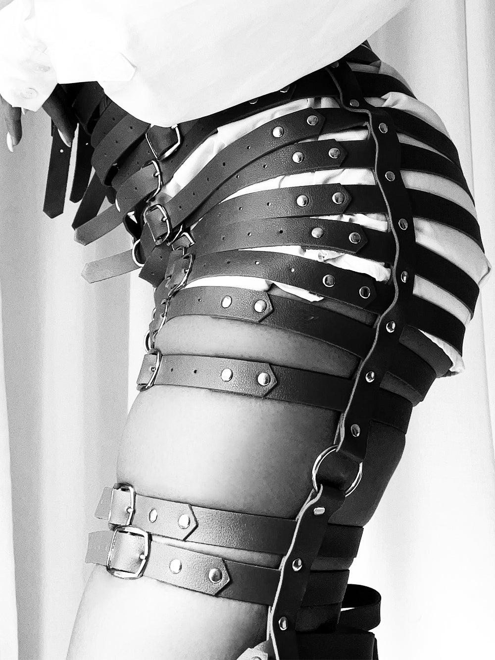 Black Multi Buckle Belt Strap Caged Mini Skirt
