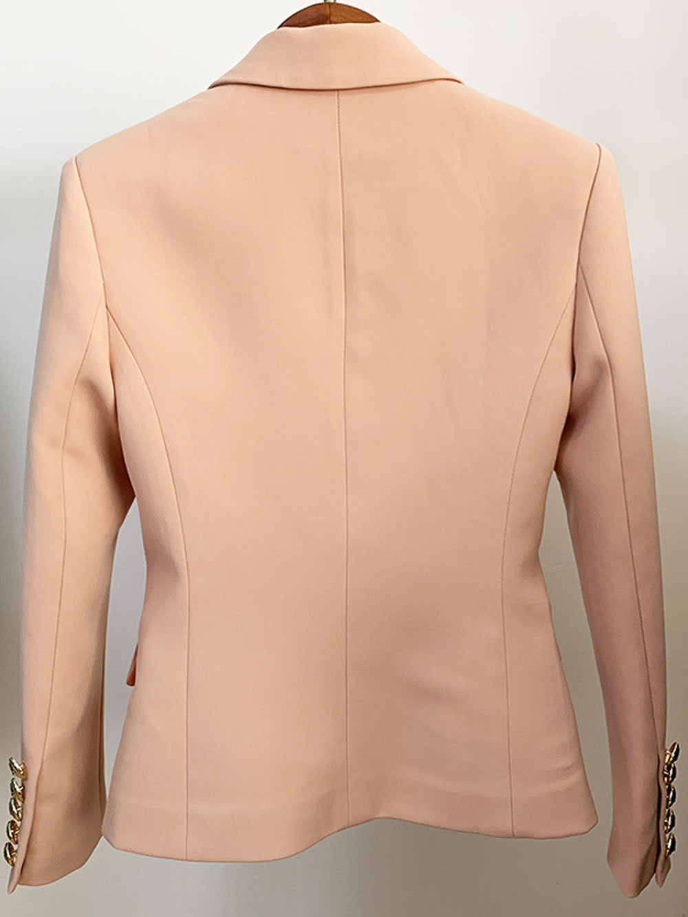 Beige Peak Lapel Gold Button Double Breasted Slim Blazer 6
