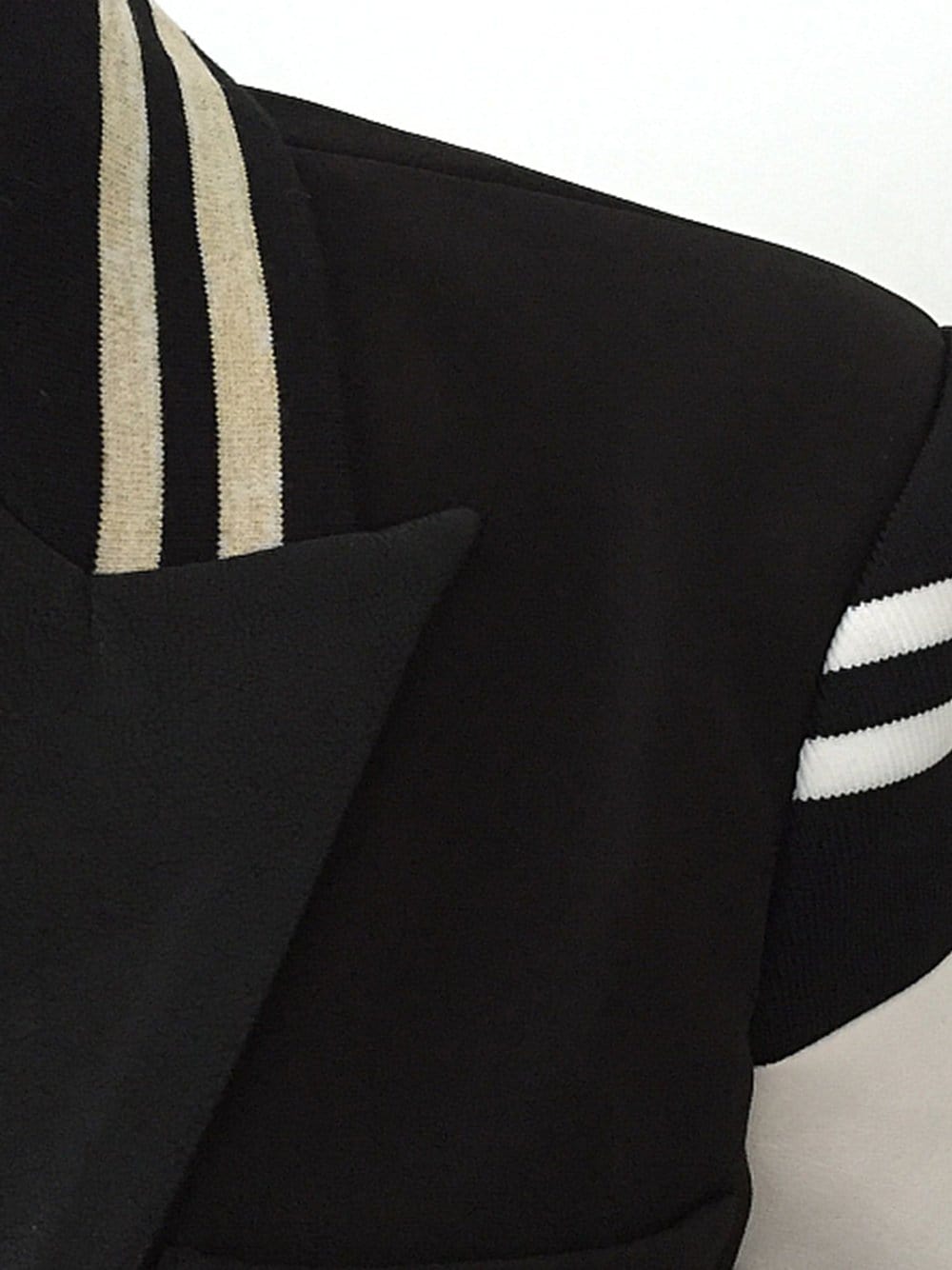 B&w Double-Breasted Gold Button Varsity Sleeve Contrast Blazer