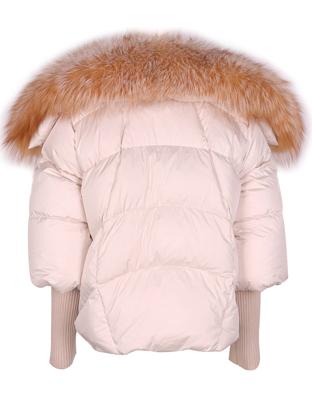 Beige Oversized Fur Collar Knit Cuff Down Puffer Jacket