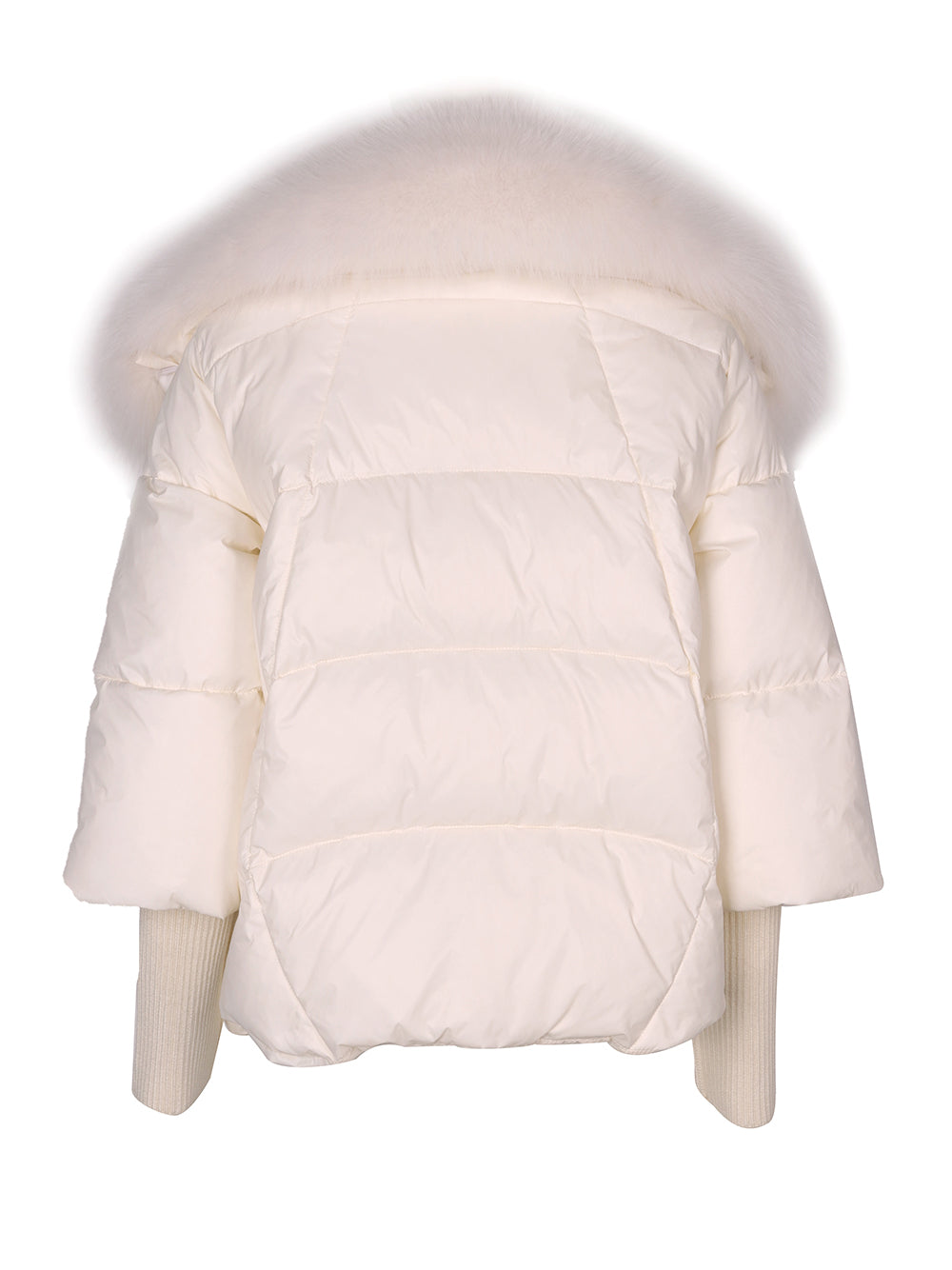 White Fur Trim Collar Ribbed Cuff Puffer Jacket