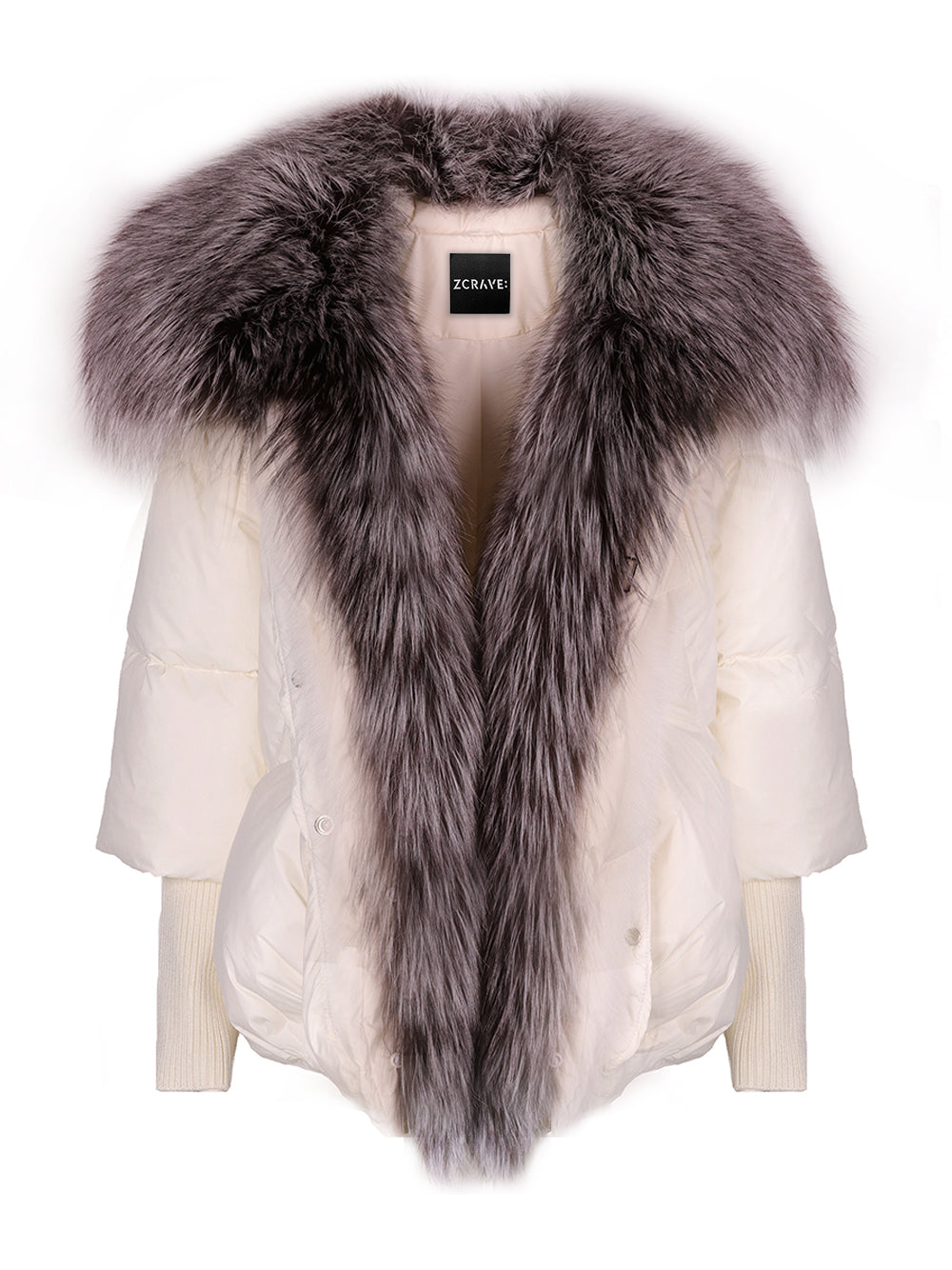 Cream Fur Trim Collar Oversized Puffer Jacket 15