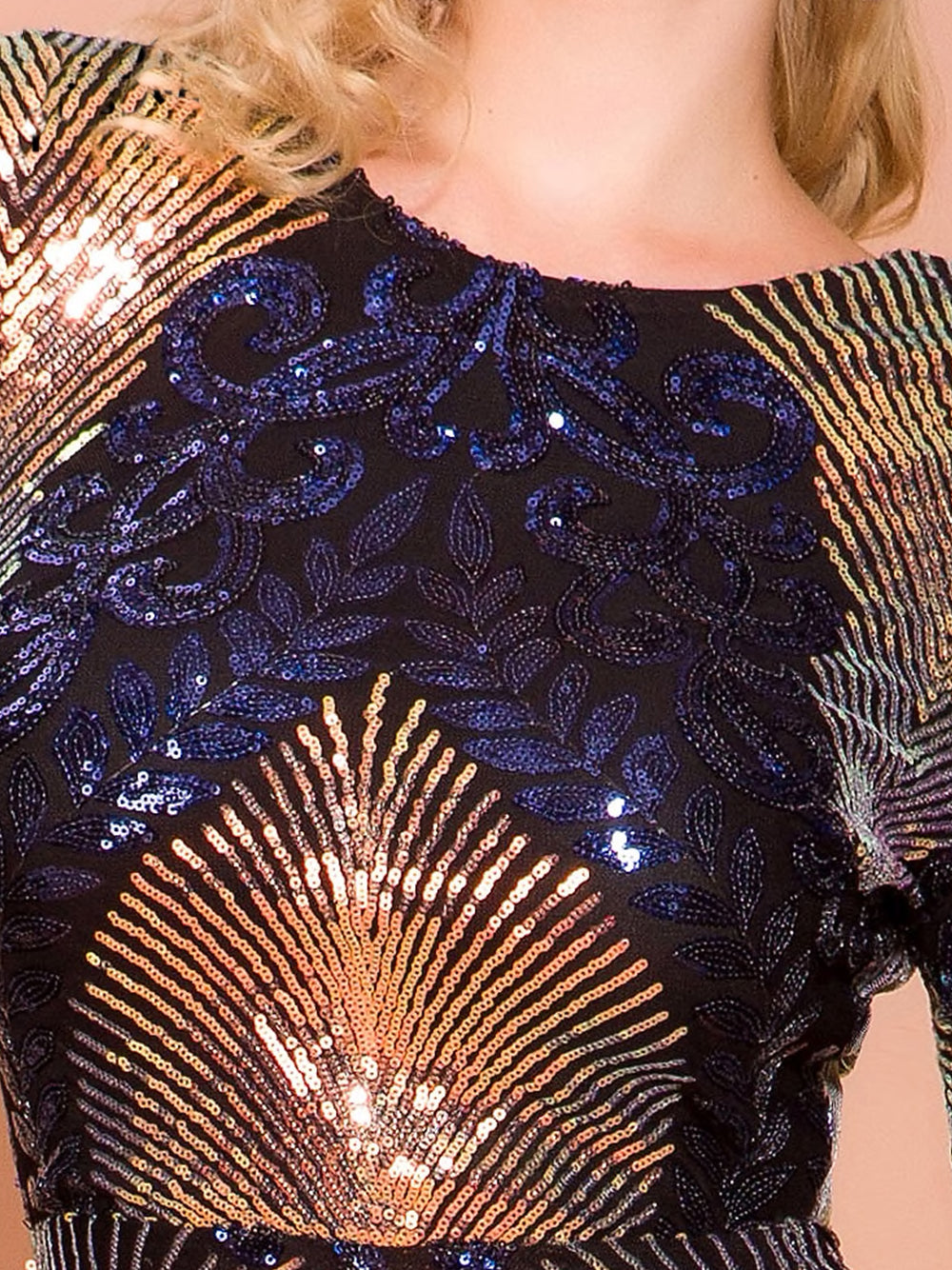 Multicolor Round Neck Long Sleeve Sequin Backless Mermaid Maxi Gown 8