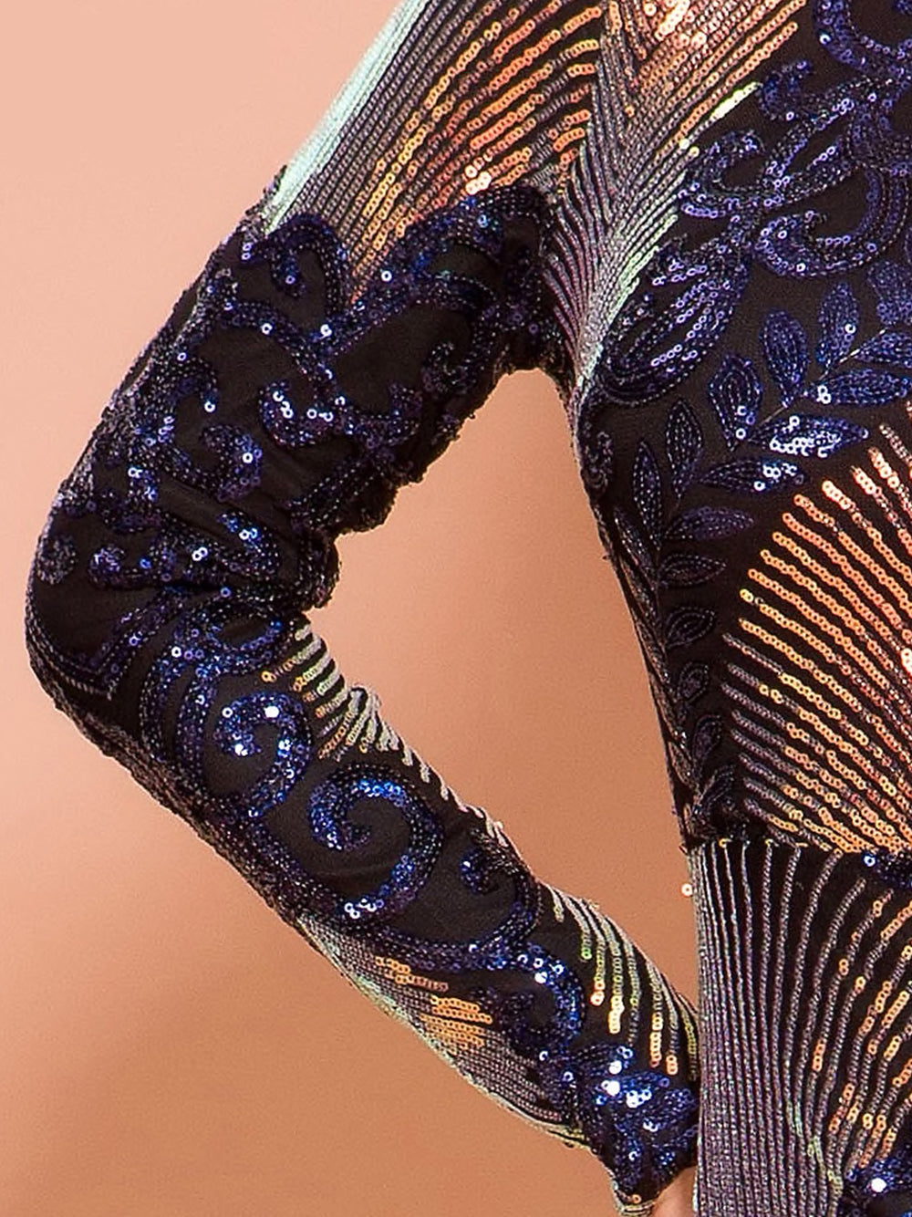 Multicolor Round Neck Long Sleeve Sequin Backless Mermaid Maxi Gown 9