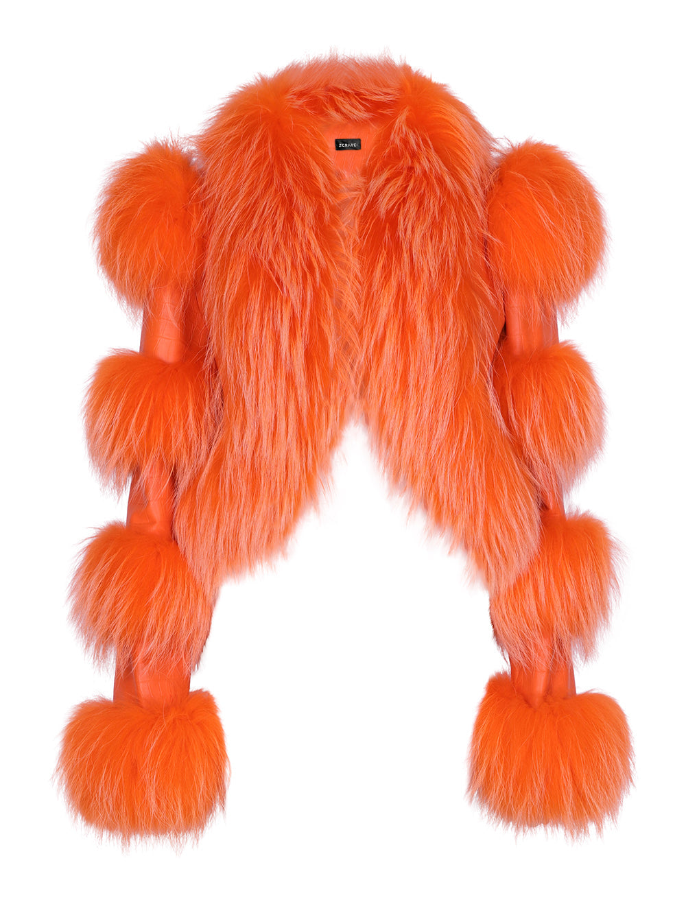 Orange Shaggy Fur Trim Croc Leather Cropped Jacket 14