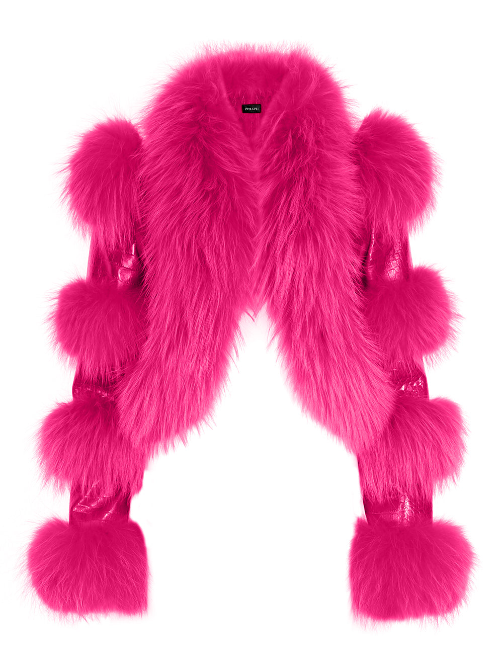 Fuchsia Shaggy Fur Trim Croc Leather Cropped Jacket 21