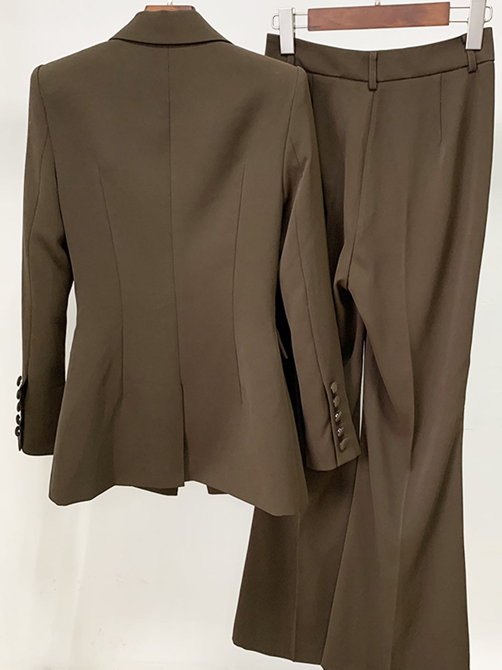 Brown Peak Lapel Tailored Blazer And Flared Pants Set 8