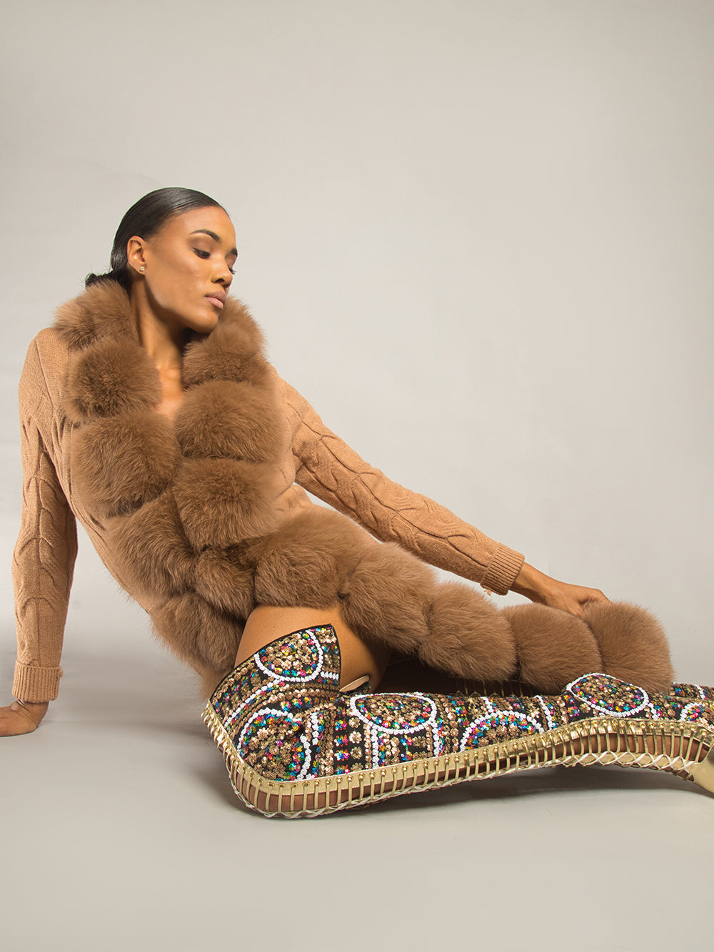 Fur Trim Belted Cable Knit Longline Cardigan 5