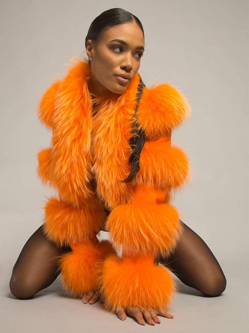 Orange Shaggy Fur Trim Croc Leather Cropped Jacket 7
