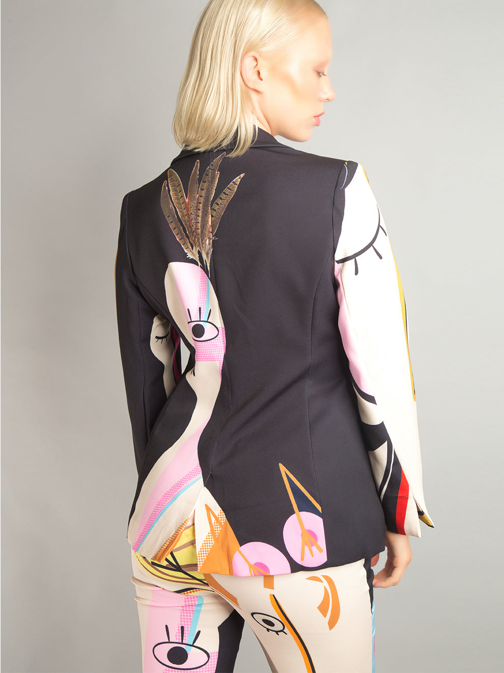 Black Abstract Art Print Blazer And Pants Matching Set