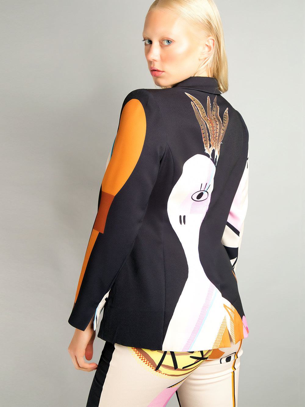 Black Abstract Art Print Blazer And Pants Matching Set
