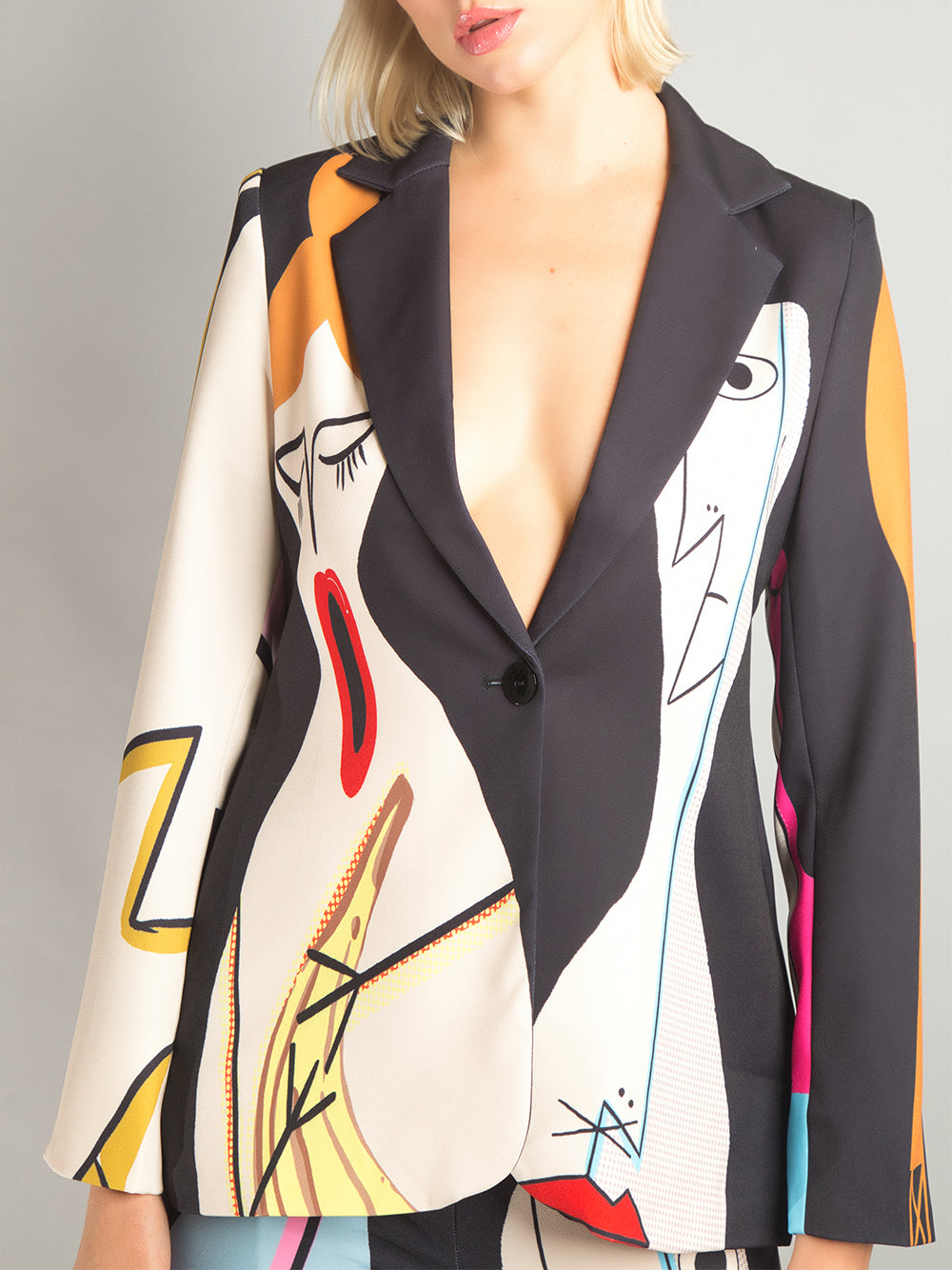 Black Abstract Art Print Blazer And Pants Matching Set