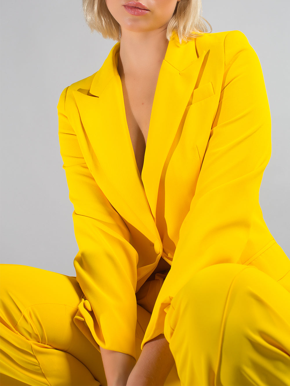 Yellow Notched Lapel Single Button Blazer Flared Pants Set 6