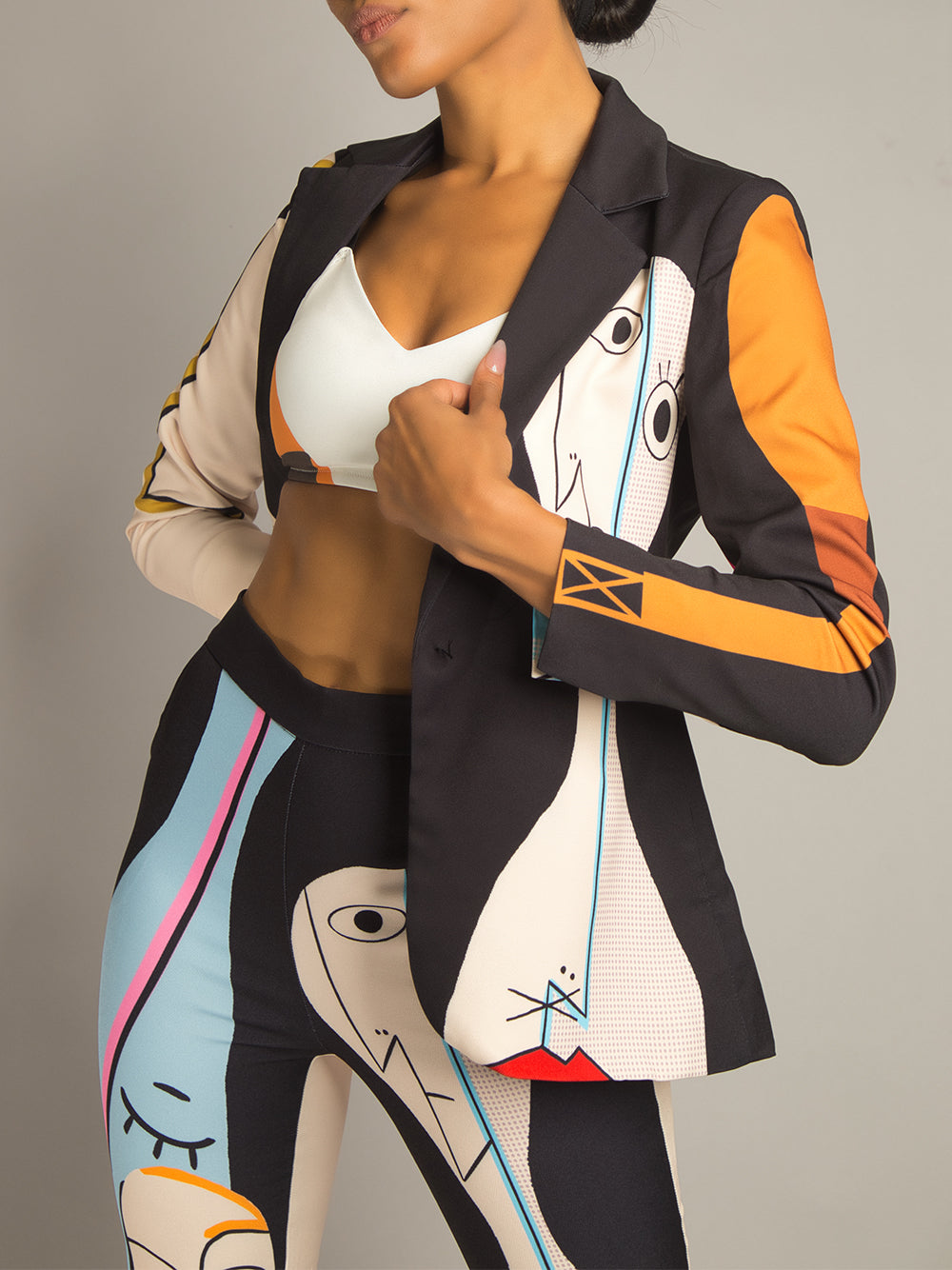 Black Abstract Art Print Blazer And Pants Matching Set