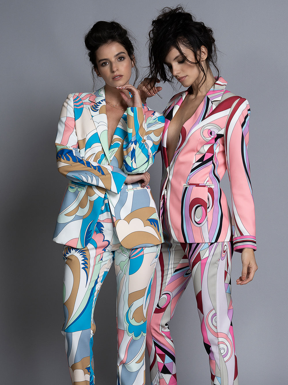 Pink Geometric Abstract Print Blazer and Pants Set 10