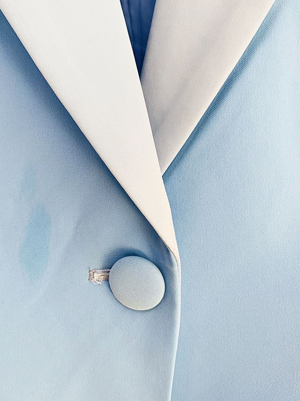 Light Blue Satin Lapel Single Button Blazer and Flare Pants Set