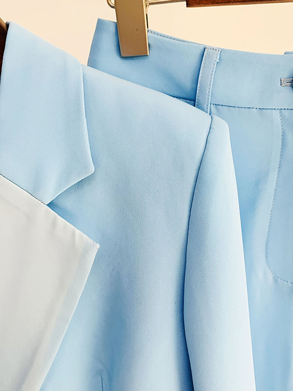 Light Blue Peak Lapel Single Button Blazer Flared Pants Set