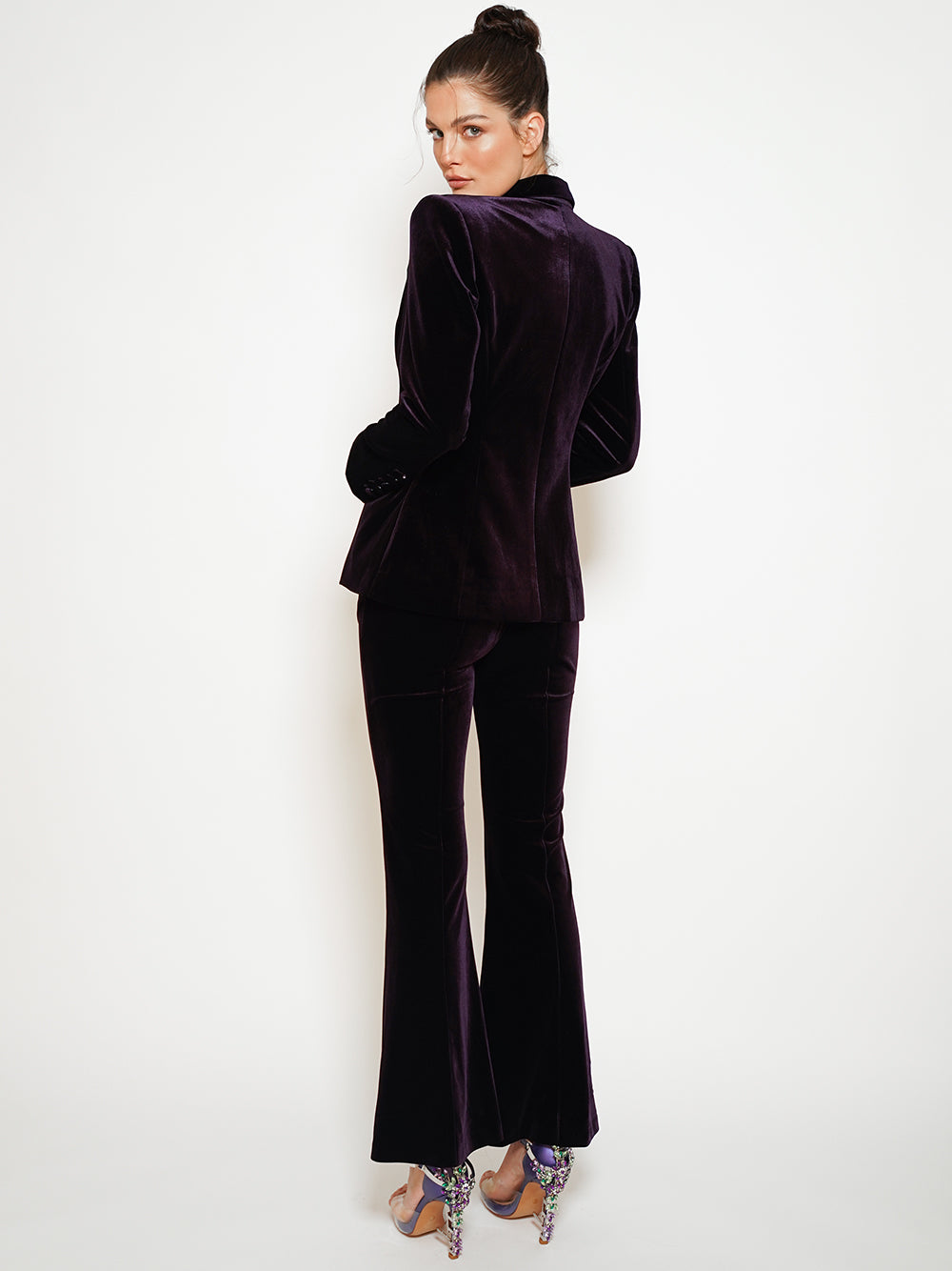 Purple Peak Lapel Velvet Single Button Blazer Pants Set