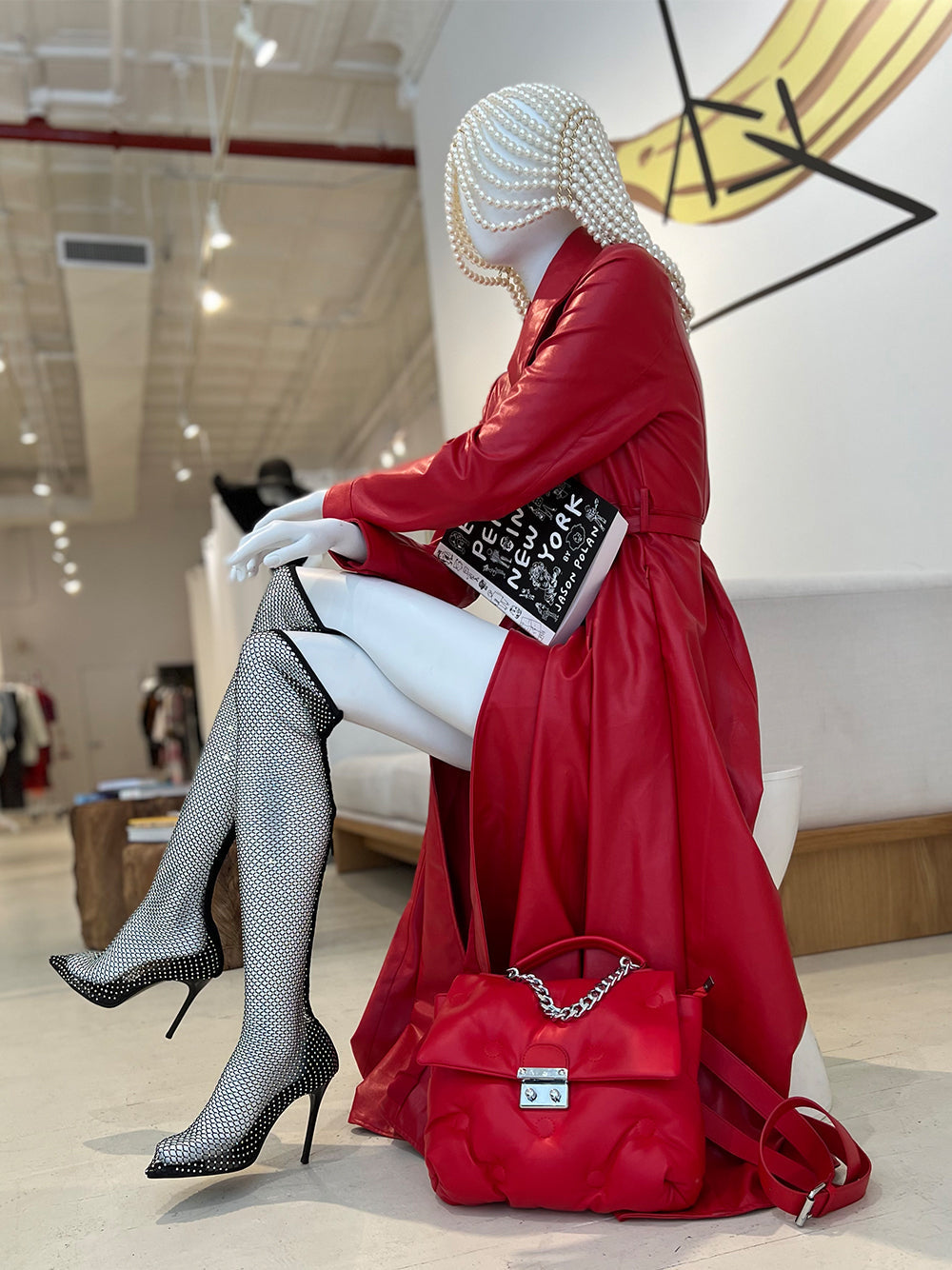 Red Peak Lapel Belted Faux Leather Flared Trench Coat