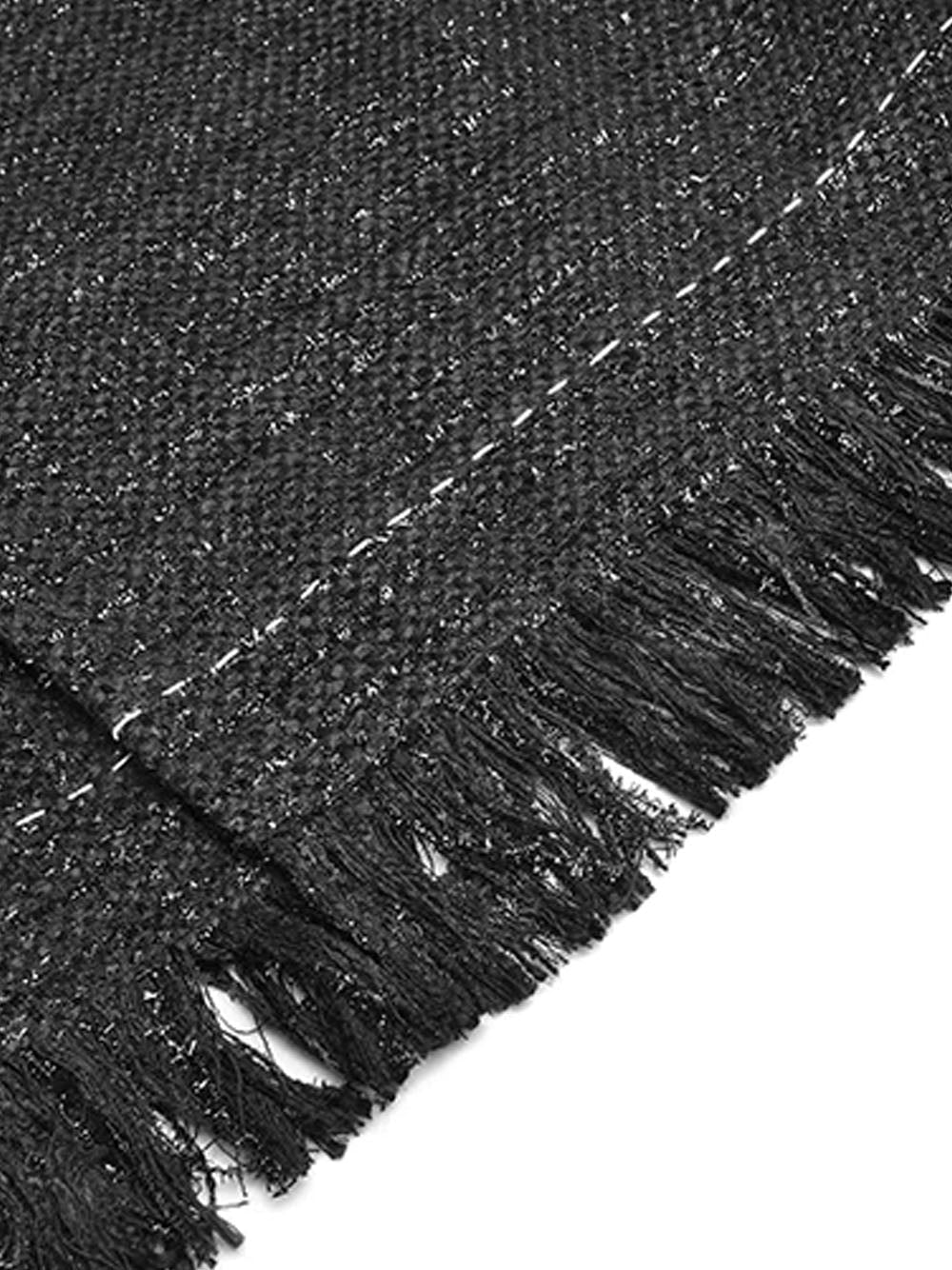 Black Gold Button Tweed Cropped Jacket and Fringe Skirt Set