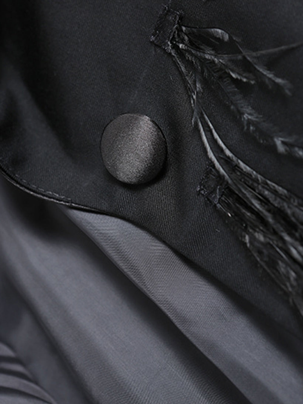 Black Satin Lapel Belted Feather Hem Long Sleeve Blazer Mini Dress 13