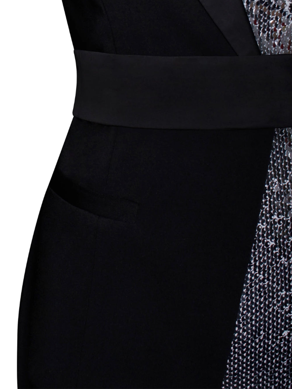 Silver One-Shoulder Asymmetric Sequin Blazer Belted Bodycon Mini Dress 13