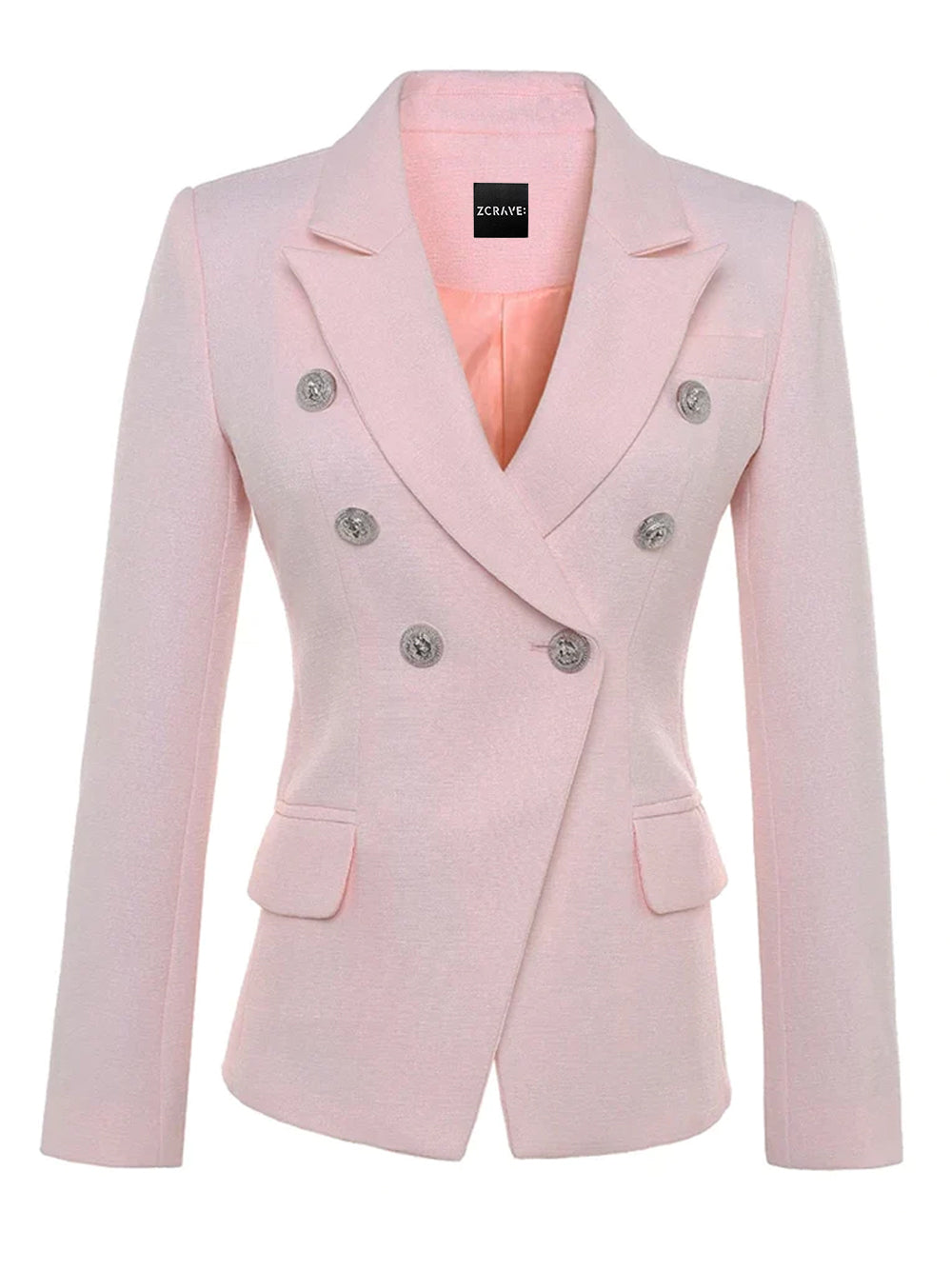 Pink Peak Lapel Double Breasted Silver Button Tailored Blazer