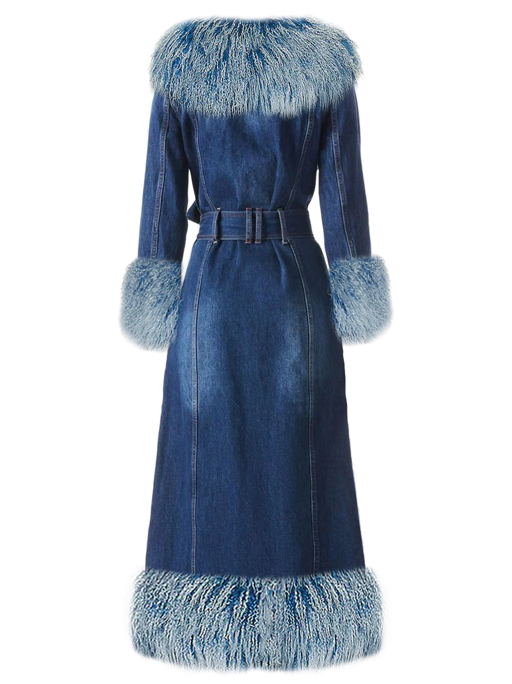 Denim Denim Shaggy Shearling Fur Collar Coat 14