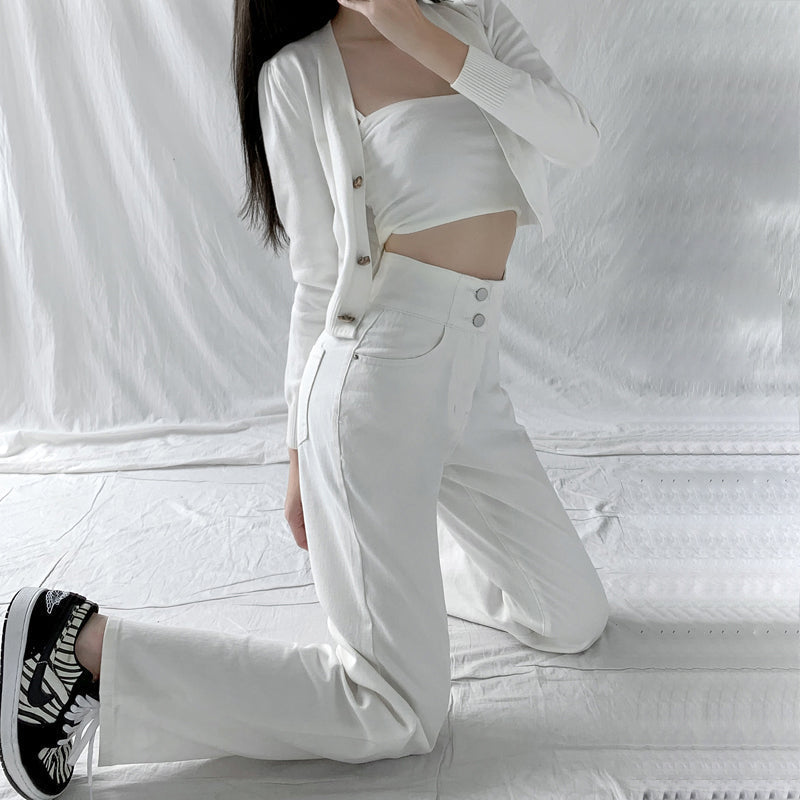 Hight Waist Blue White Wide Leg Comfy Jeans