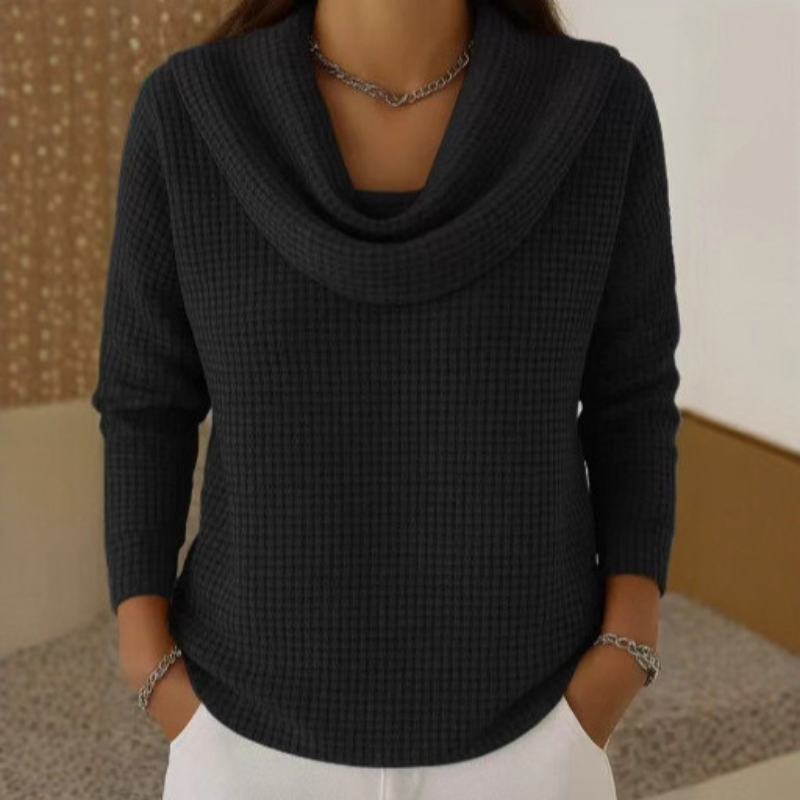 Cowl Neck Waffle Knit Long Sleeve Sweater 5