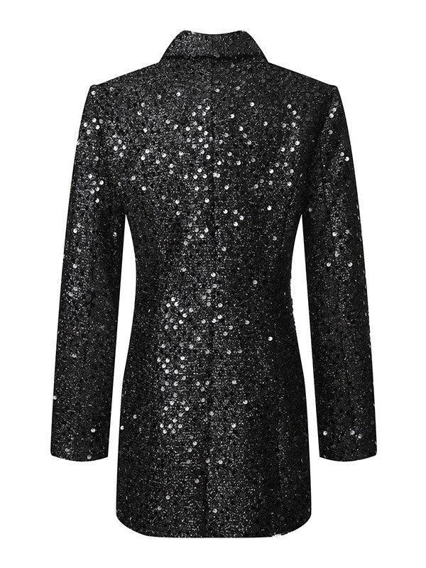 Lapel Collar Sequin Double Breasted Long Sleeve Blazer Mini Dress