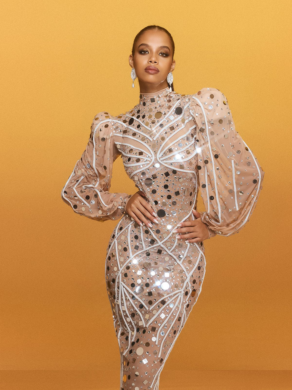 Long Sleeve Embellished Maxi Dress