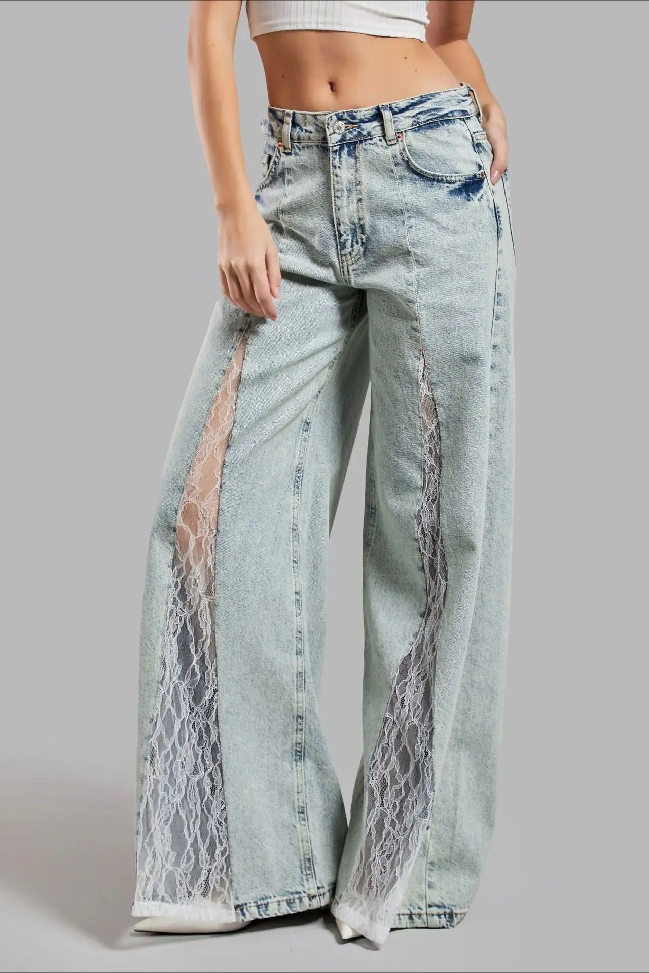 LowRise Y2K Lace Panel Flare Leg Jeans