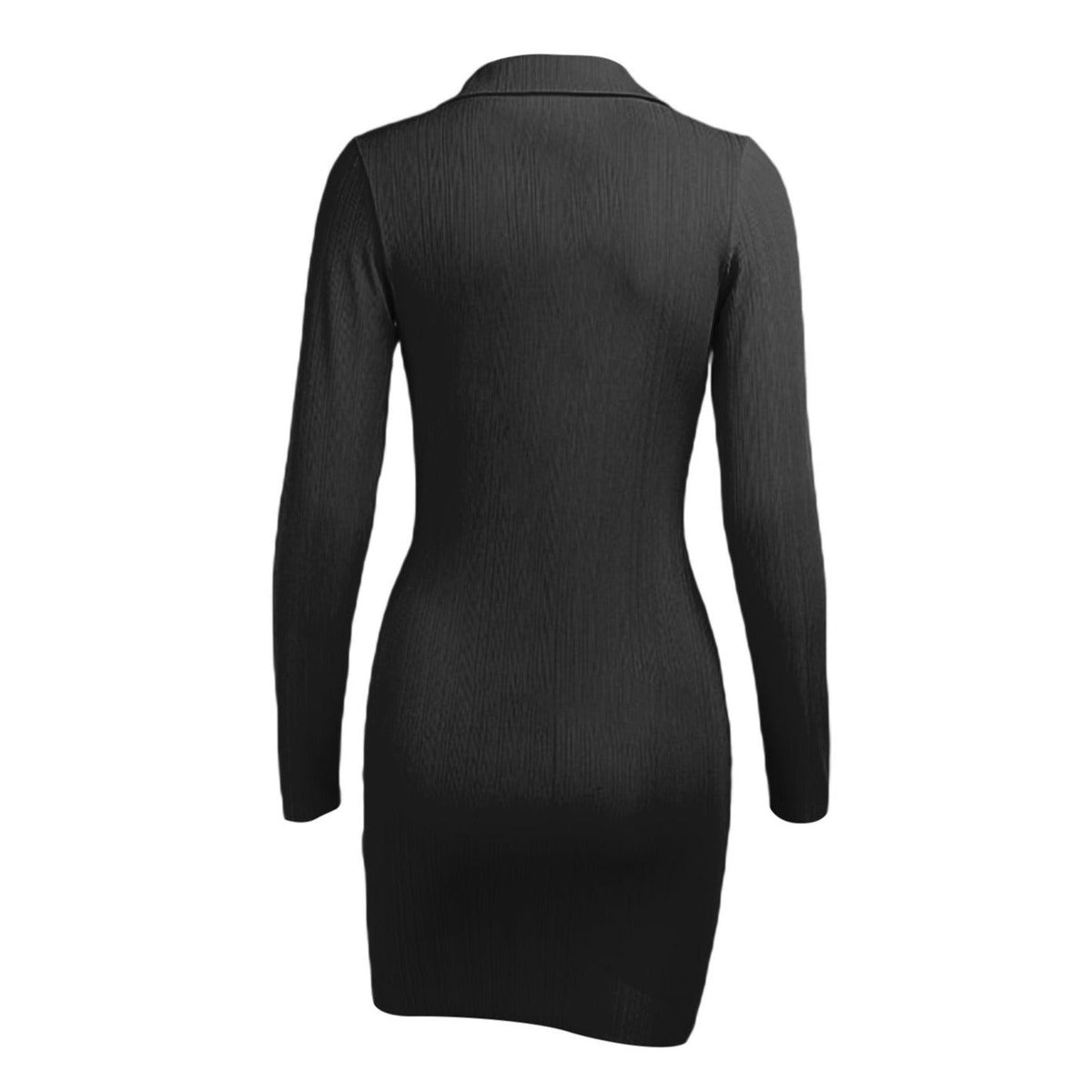 Collared Deep V Ribbed Twist Front Long Sleeve Bodycon Mini Dress