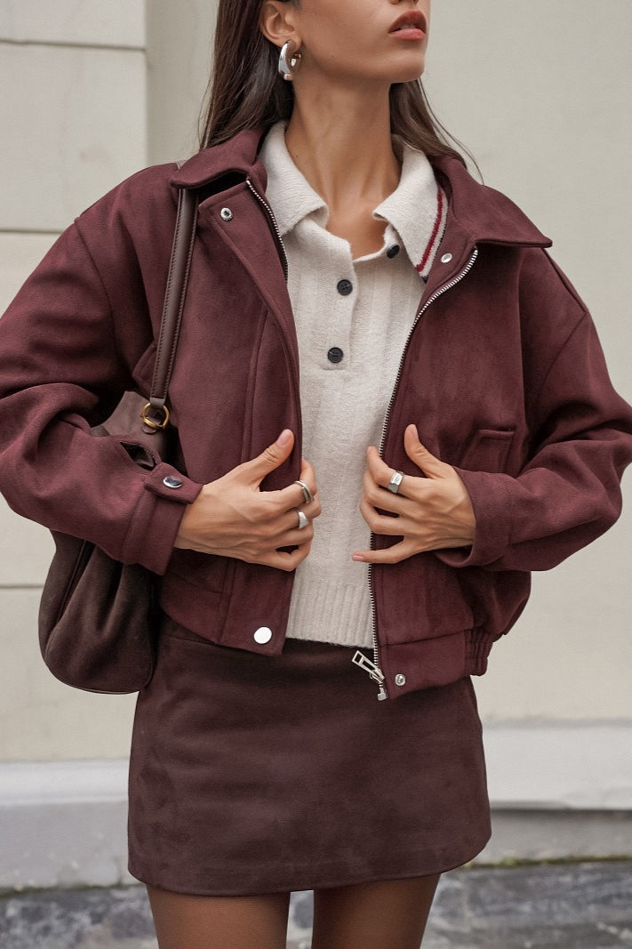 Vintage Red Brown Suede Lapel Jacket