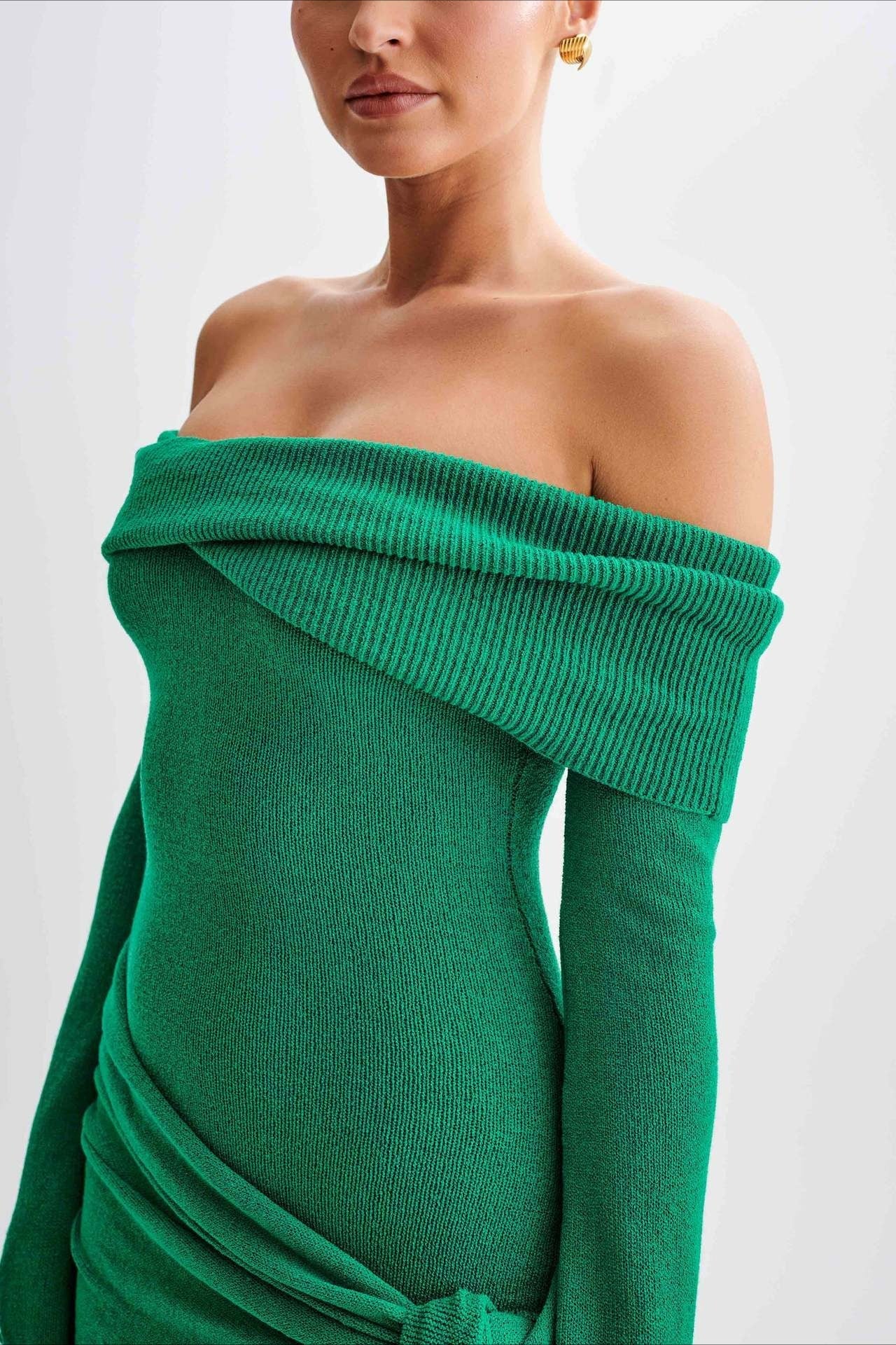 Sheer Spaghetti Strap OffShoulder Fitted Knit Maxi Sweater Dress