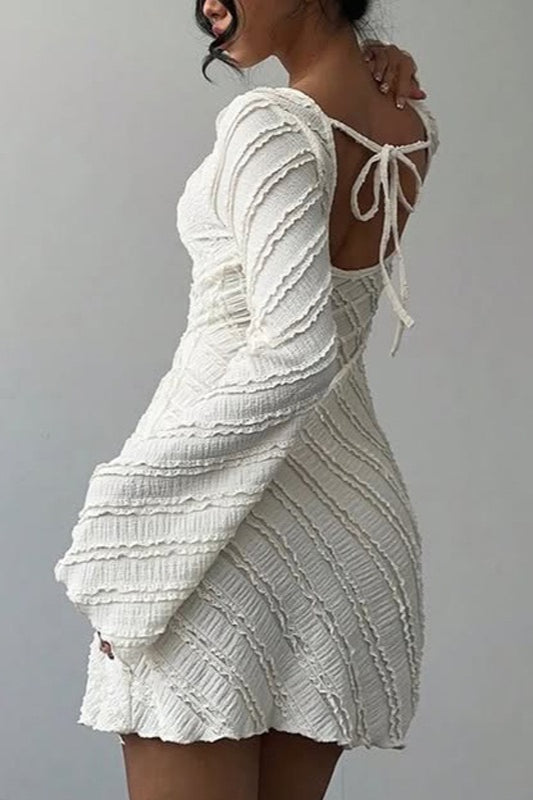White Boat Neck Backless A-Line Sweater Dress 2