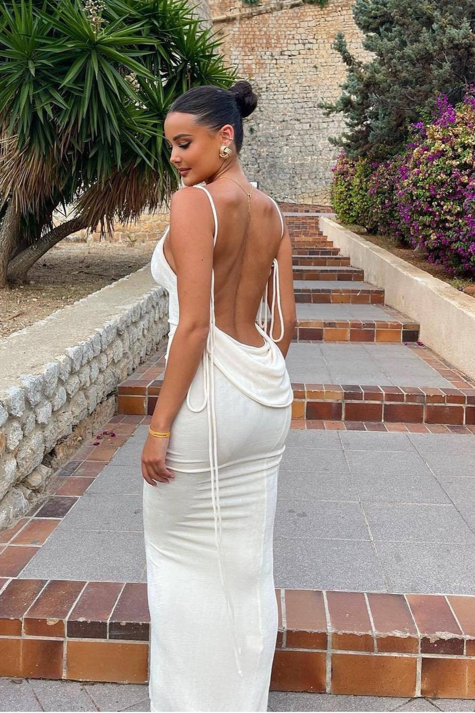 Solid Cowl Neck Tie Back Slim Slip Dress