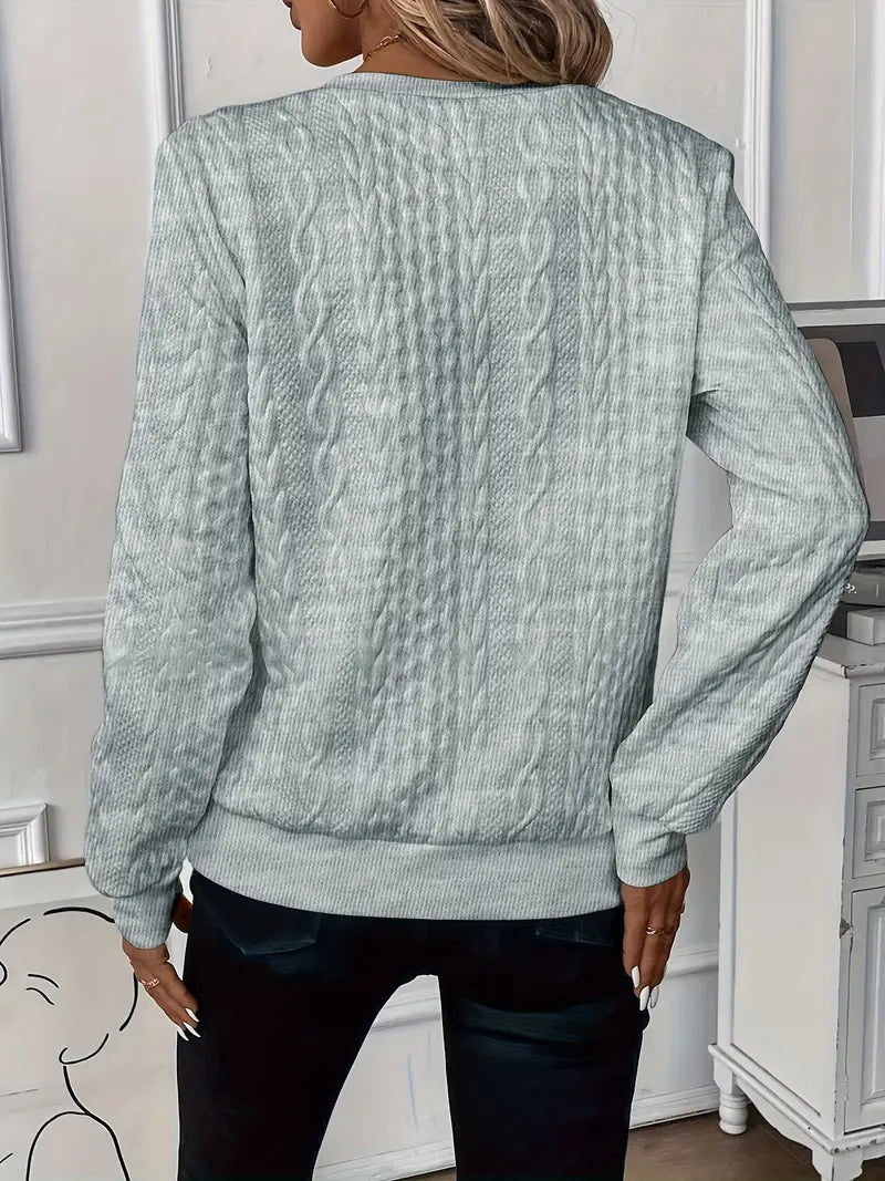 Round Neck Quarter Zip Cable Knit Long Sleeve Sweatshirt 18