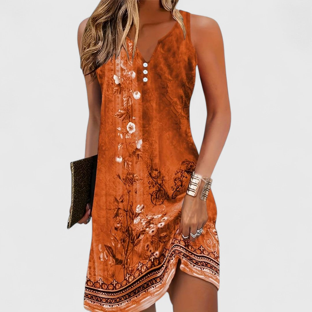 Split V-Neck Button Front Sleeveless Shift Mini Dress