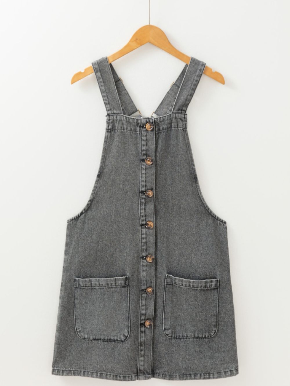 Hortensia Elevated Denim Overall Dress with Wide Straps and Buttons Chic Silhouette Collection